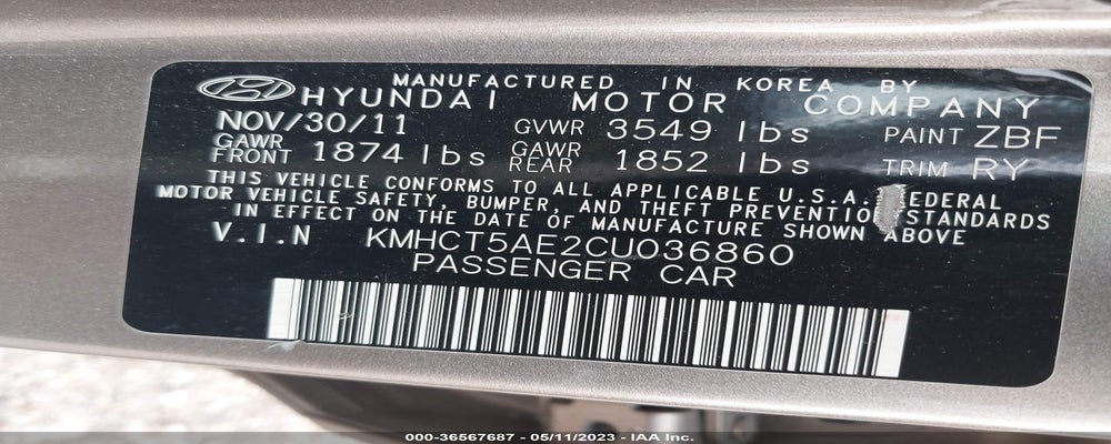 KMHCT5AE2CU036860 2012 HYUNDAI ACCENT photo no. 9