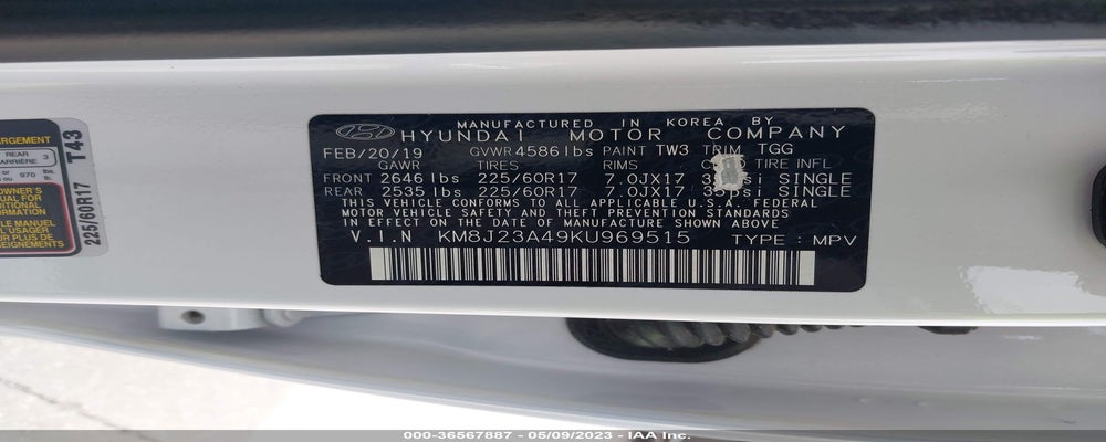 KM8J23A49KU969515 2019 HYUNDAI TUCSON photo no. 9