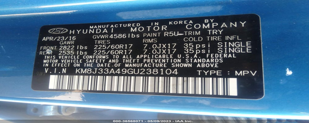 KM8J33A49GU238104 2016 HYUNDAI TUCSON photo no. 9
