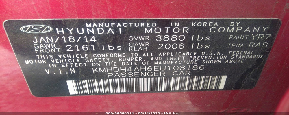 KMHDH4AH6EU108186 2014 HYUNDAI ELANTRA photo no. 9