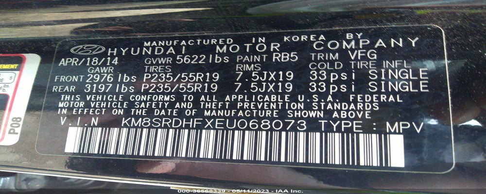 KM8SRDHFXEU068073 2014 HYUNDAI SANTA FE photo no. 9