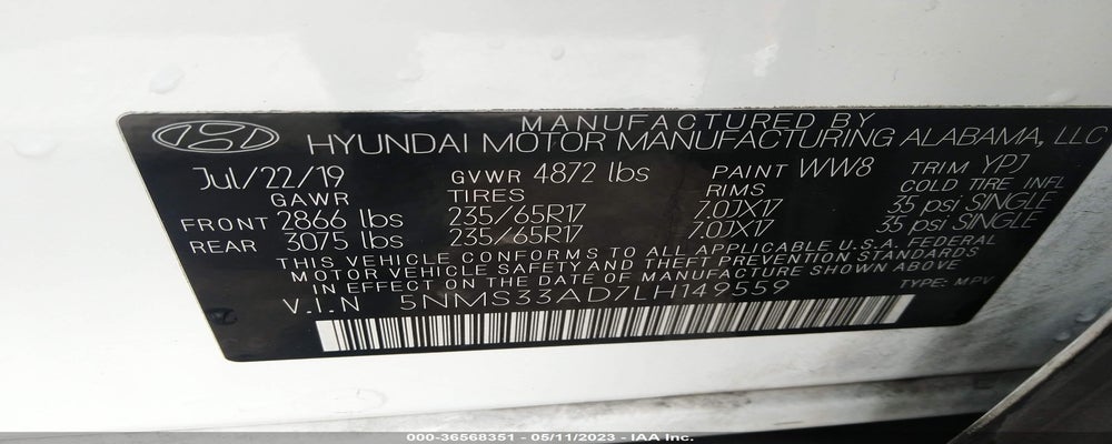 5NMS33AD7LH149559 2020 HYUNDAI SANTA FE photo no. 9