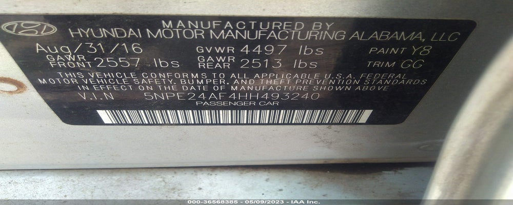 5NPE24AF4HH493240 2017 HYUNDAI SONATA photo no. 9