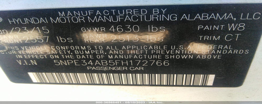 5NPE34AB5FH172766 2015 HYUNDAI SONATA photo no. 9