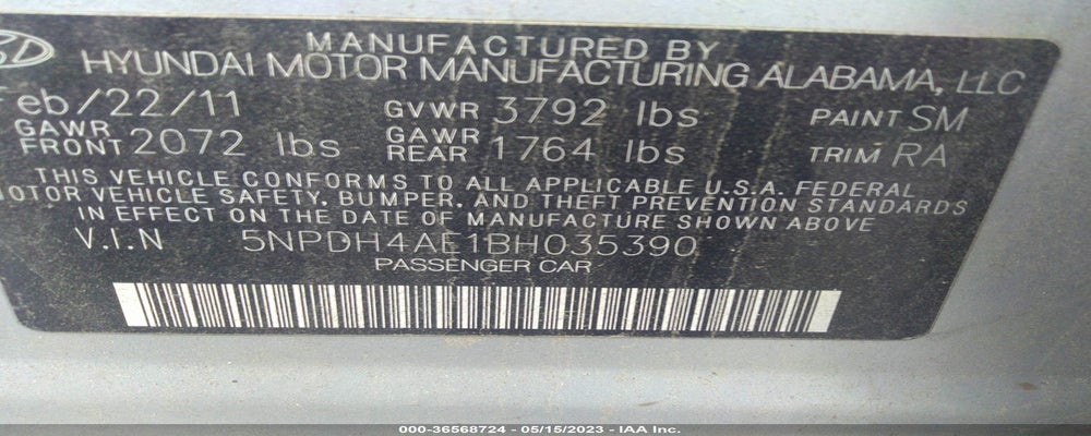 5NPDH4AE1BH035390 2011 HYUNDAI ELANTRA photo no. 9