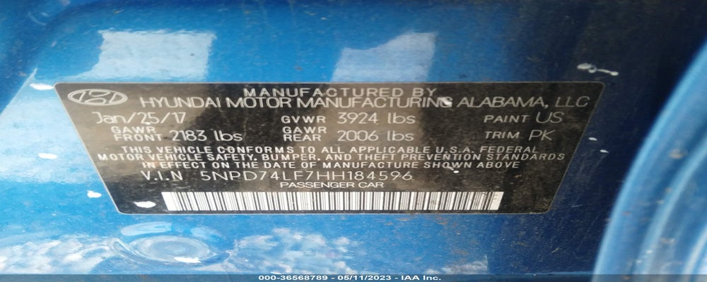 5NPD74LF7HH184596 2017 HYUNDAI ELANTRA photo no. 9