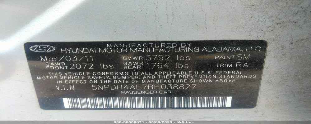 5NPDH4AE7BH038827 2011 HYUNDAI ELANTRA photo no. 9