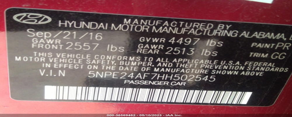 5NPE24AF7HH502545 2017 HYUNDAI SONATA photo no. 9