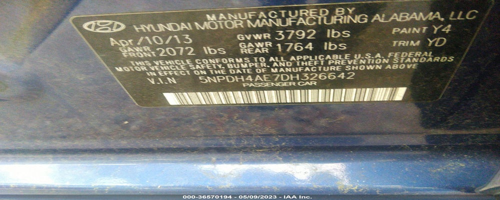 5NPDH4AE7DH326642 2013 HYUNDAI ELANTRA photo no. 9