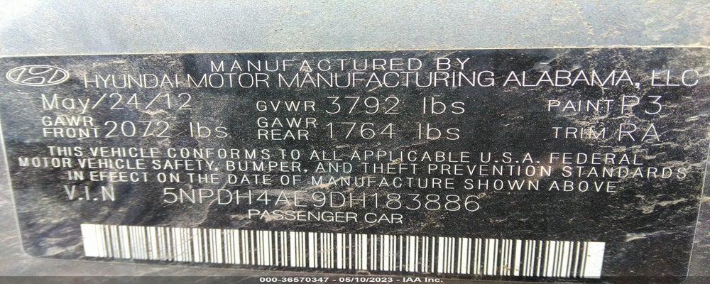 5NPDH4AE9DH183886 2013 HYUNDAI ELANTRA photo no. 9