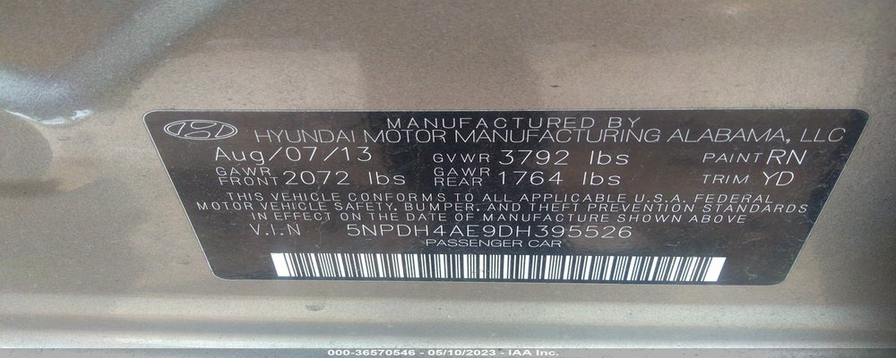 5NPDH4AE9DH395526 2013 HYUNDAI ELANTRA photo no. 9