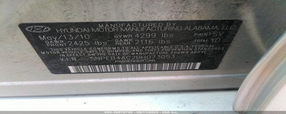 5NPEB4AC2BH073053 2011 HYUNDAI SONATA photo no. 9