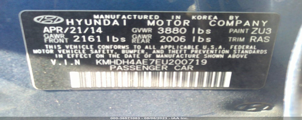 KMHDH4AE7EU200719 2014 HYUNDAI ELANTRA photo no. 9