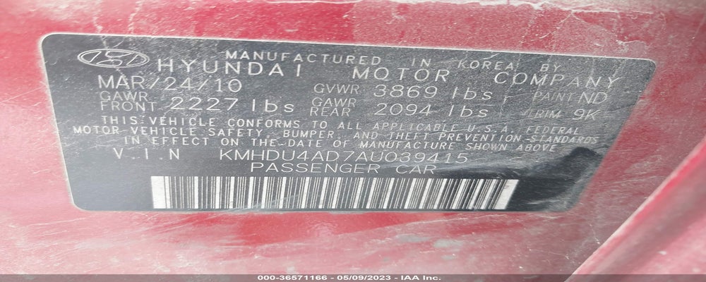 KMHDU4AD7AU039415 2010 HYUNDAI ELANTRA photo no. 9