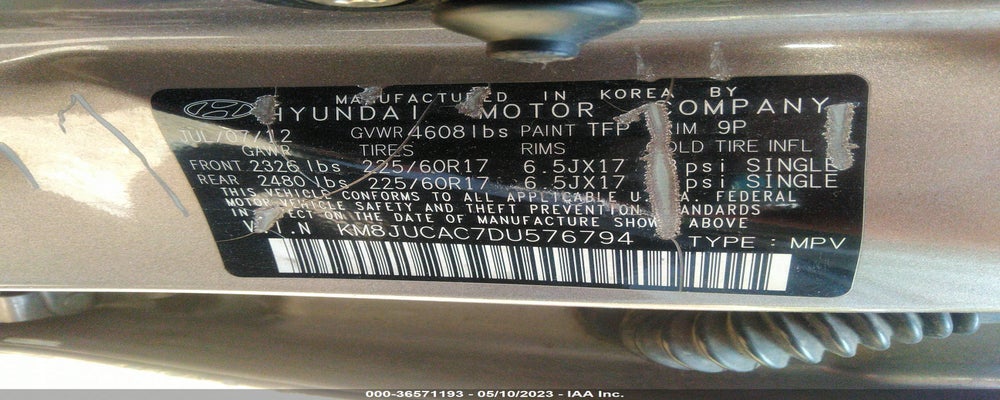 KM8JUCAC7DU576794 2013 HYUNDAI TUCSON photo no. 9