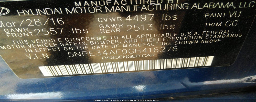 5NPE34AF9GH416276 2016 HYUNDAI SONATA photo no. 9