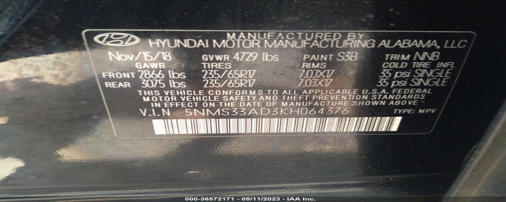 5NMS33AD3KH064376 2019 HYUNDAI SANTA FE photo no. 9