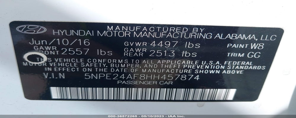 5NPE24AF8HH457874 2017 HYUNDAI SONATA photo no. 9