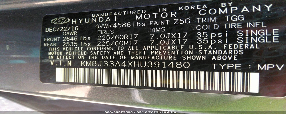 KM8J33A4XHU391480 2017 HYUNDAI TUCSON photo no. 9