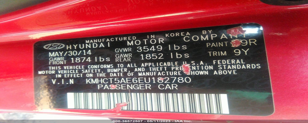 KMHCT5AE6EU182780 2014 HYUNDAI ACCENT photo no. 9