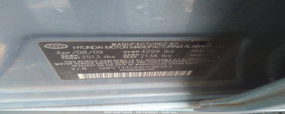 5NPET4AC6AH586463 2010 HYUNDAI SONATA photo no. 9