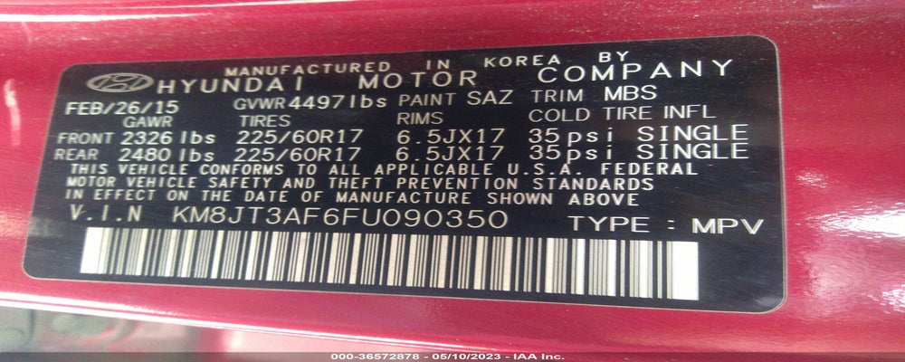 KM8JT3AF6FU090350 2015 HYUNDAI TUCSON photo no. 9