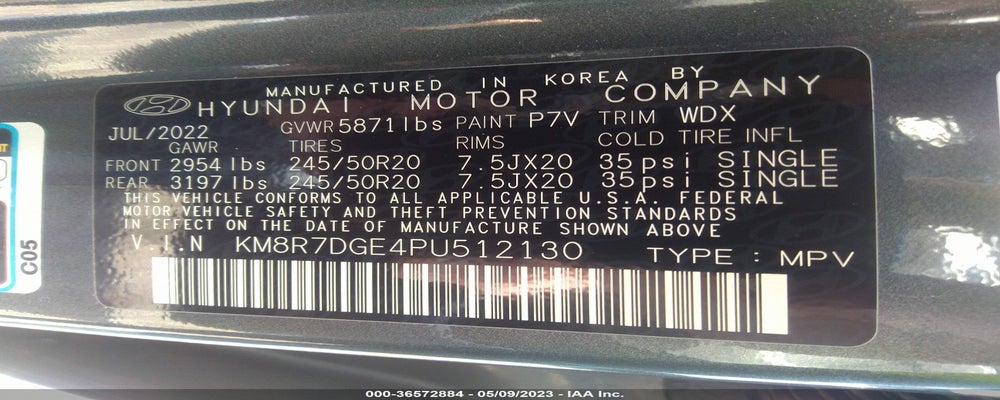 KM8R7DGE4PU512130 2023 HYUNDAI PALISADE photo no. 9
