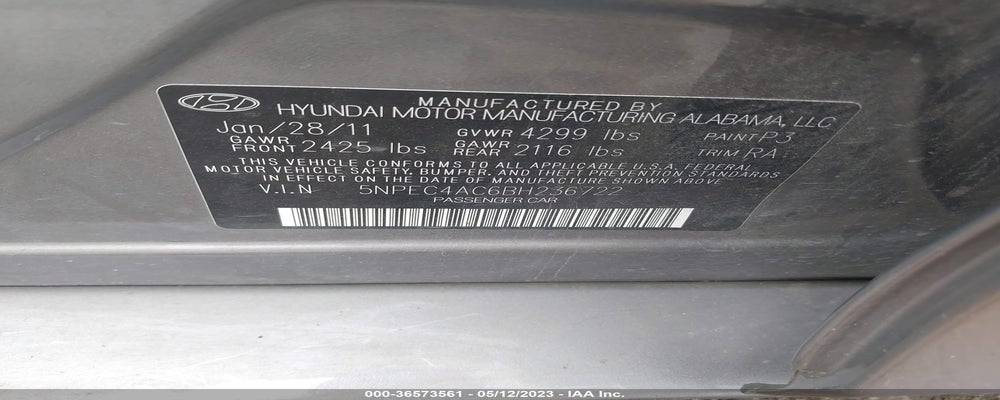 5NPEC4AC6BH236722 2011 HYUNDAI SONATA photo no. 9