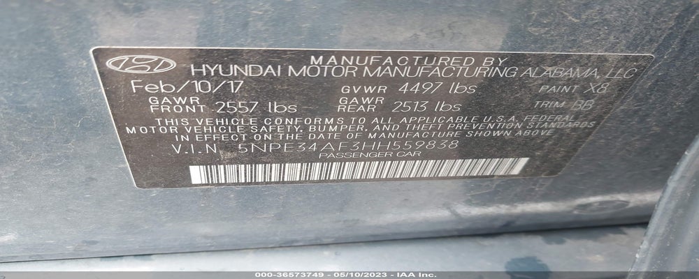 5NPE34AF3HH559838 2017 HYUNDAI SONATA photo no. 9
