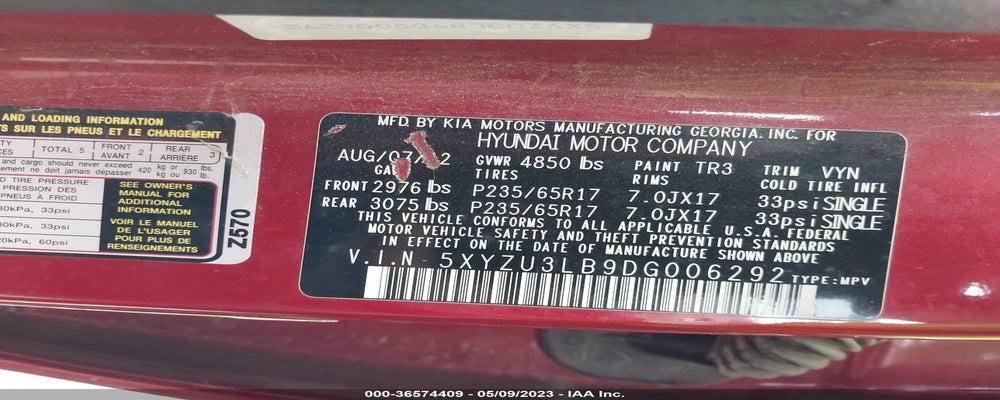 5XYZU3LB9DG006292 2013 HYUNDAI SANTA FE photo no. 9