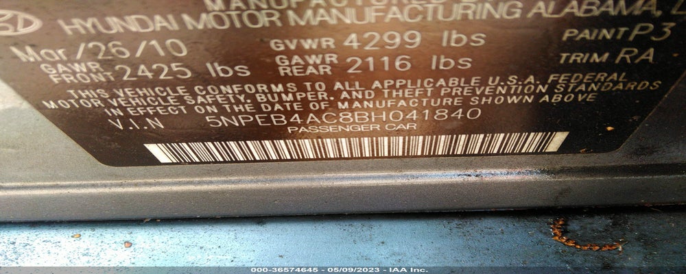 5NPEB4AC8BH041840 2011 HYUNDAI SONATA photo no. 9