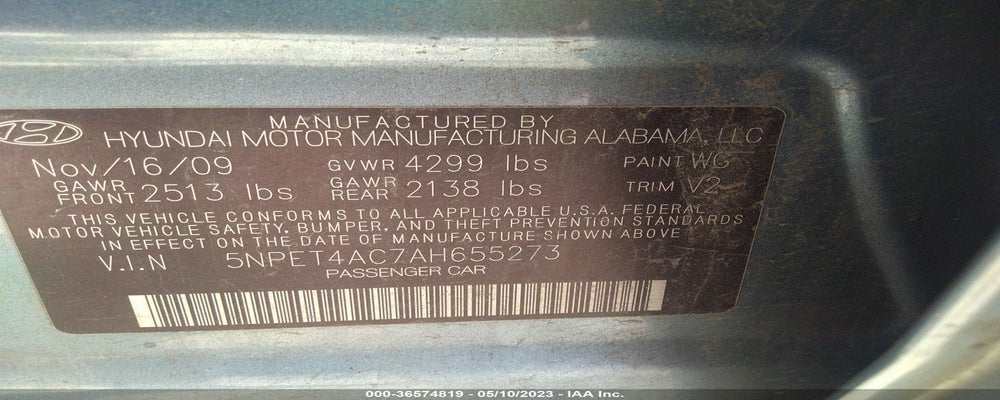 5NPET4AC7AH655273 2010 HYUNDAI SONATA photo no. 9