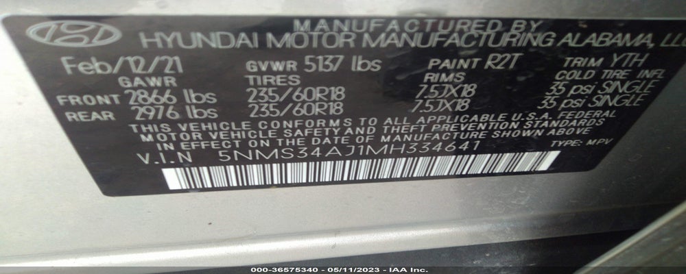 5NMS34AJ1MH334641 2021 HYUNDAI SANTA FE photo no. 9