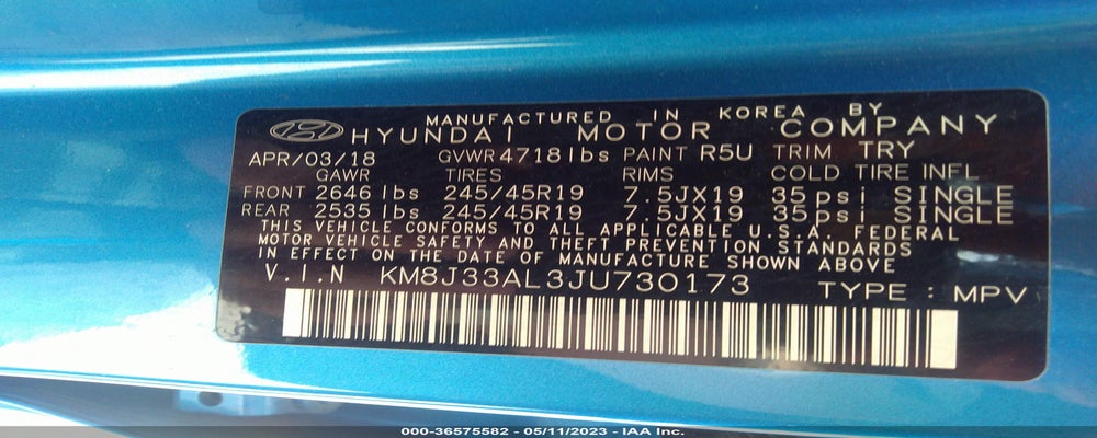 KM8J33AL3JU730173 2018 HYUNDAI TUCSON photo no. 9