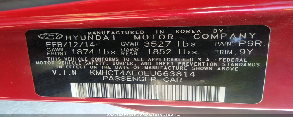 KMHCT4AE0EU663814 2014 HYUNDAI ACCENT photo no. 9