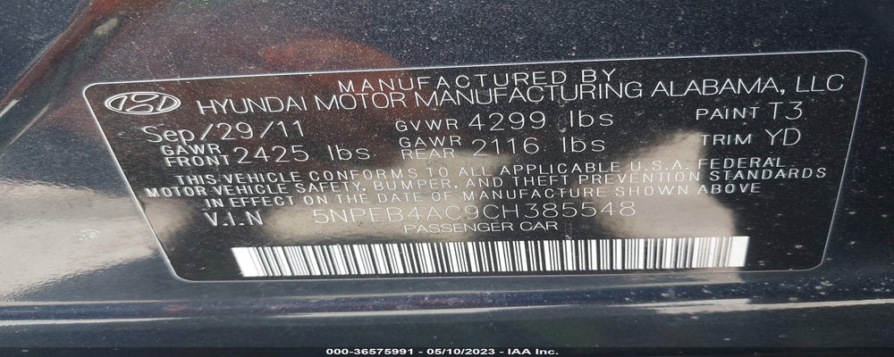 5NPEB4AC9CH385548 2012 HYUNDAI SONATA photo no. 9