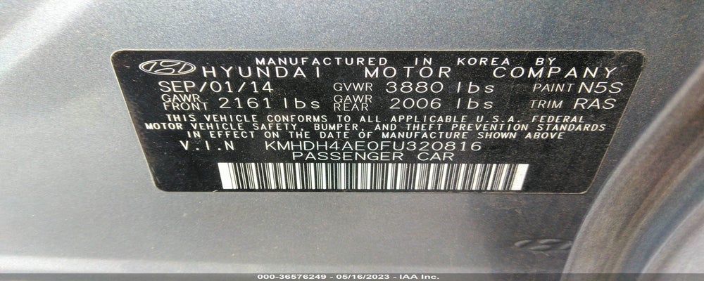 KMHDH4AE0FU320816 2015 HYUNDAI ELANTRA photo no. 9