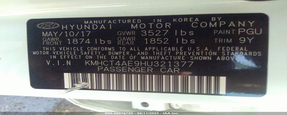 KMHCT4AE9HU321377 2017 HYUNDAI ACCENT photo no. 9