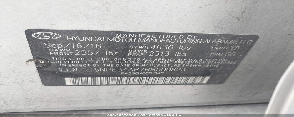 5NPE34AB7HH500823 2017 HYUNDAI SONATA photo no. 9