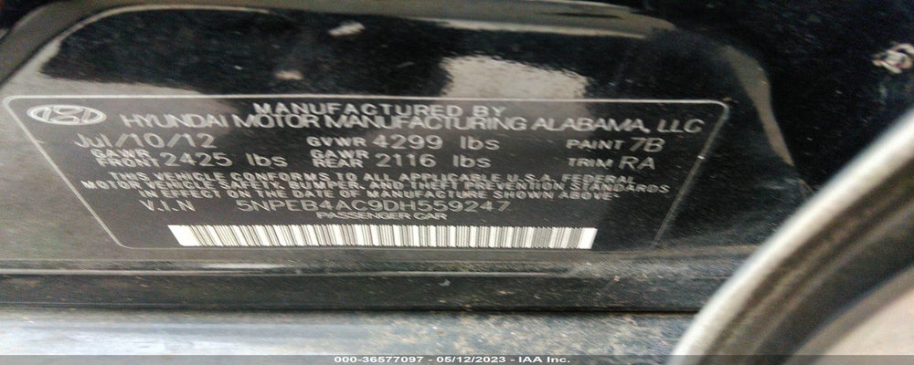 5NPEB4AC9DH559247 2013 HYUNDAI SONATA photo no. 9