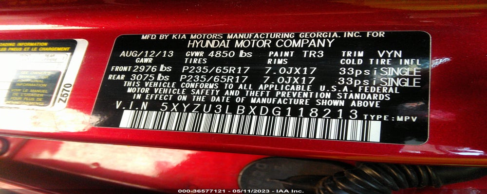 5XYZU3LBXDG118213 2013 HYUNDAI SANTA FE SPORT photo no. 9