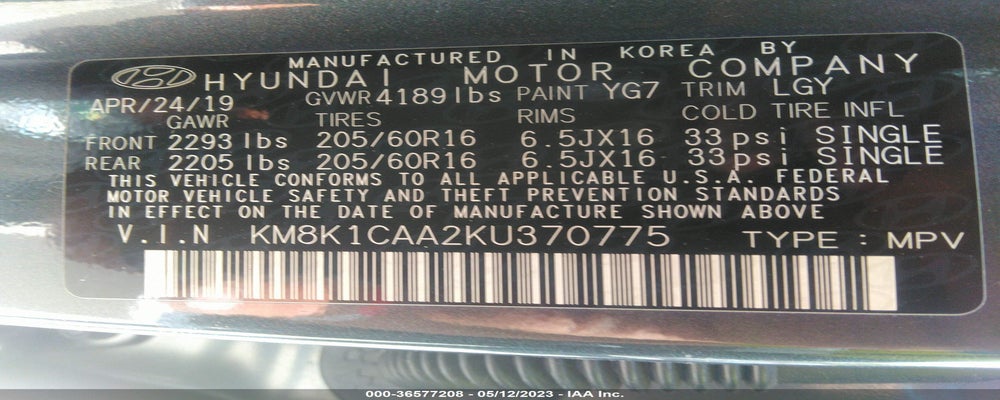 KM8K1CAA2KU370775 2019 HYUNDAI KONA photo no. 9