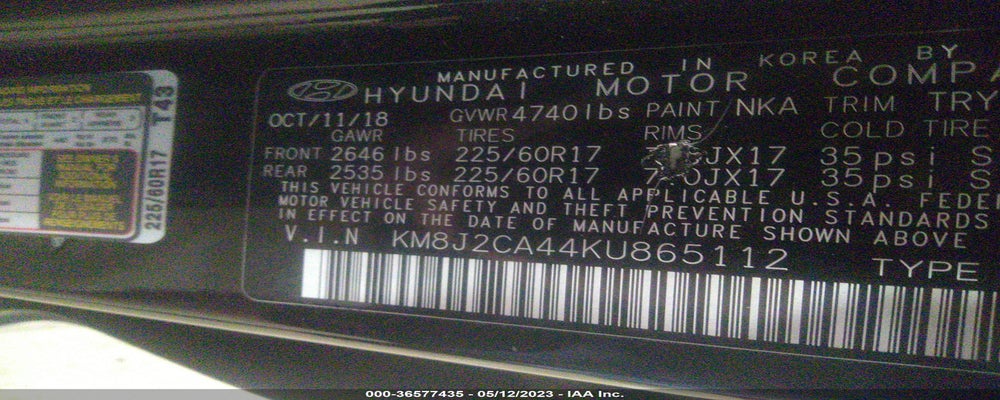 KM8J2CA44KU865112 2019 HYUNDAI TUCSON photo no. 9
