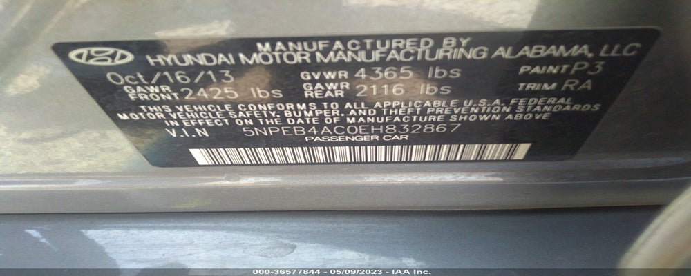 5NPEB4AC0EH832867 2014 HYUNDAI SONATA photo no. 9