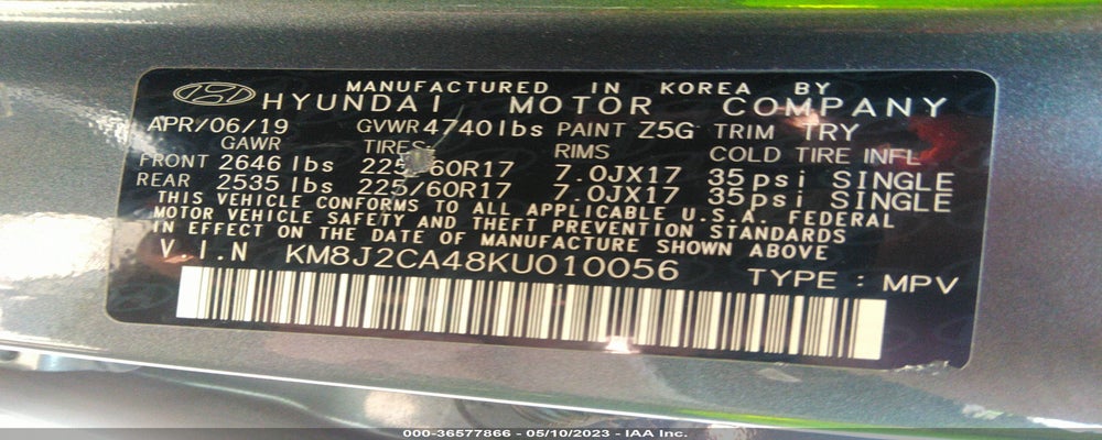 KM8J2CA48KU010056 2019 HYUNDAI TUCSON photo no. 9
