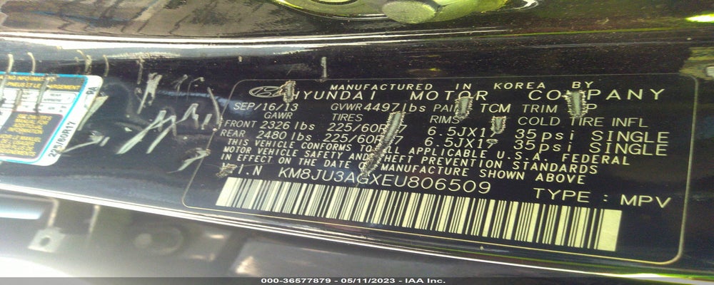 KM8JU3AGXEU806509 2014 HYUNDAI TUCSON photo no. 9