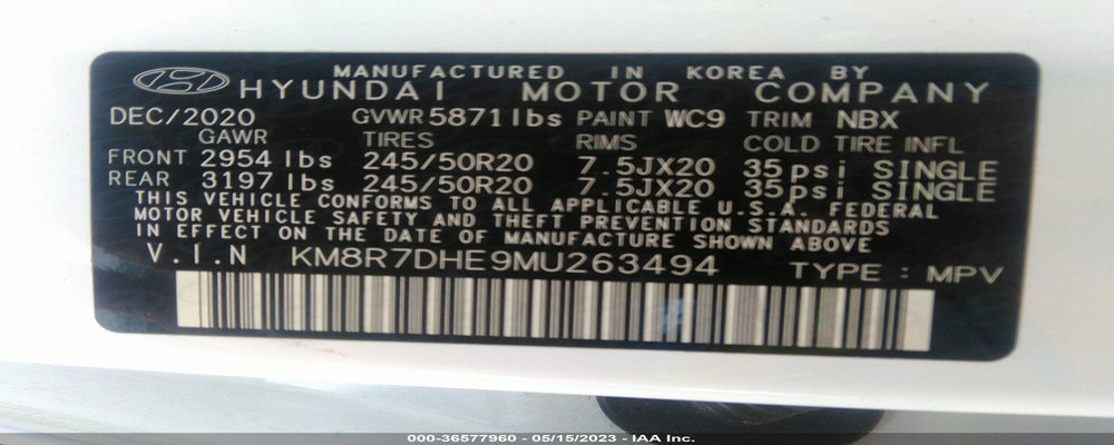 KM8R7DHE9MU263494 2021 HYUNDAI PALISADE photo no. 9