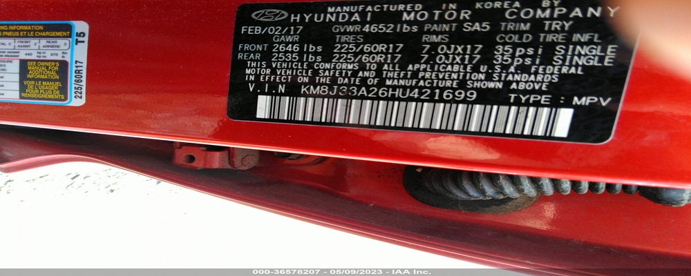 KM8J33A26HU421699 2017 HYUNDAI TUCSON photo no. 9