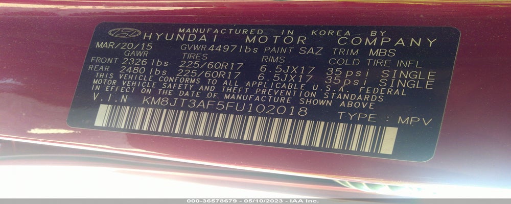 KM8JT3AF5FU102018 2015 HYUNDAI TUCSON photo no. 9