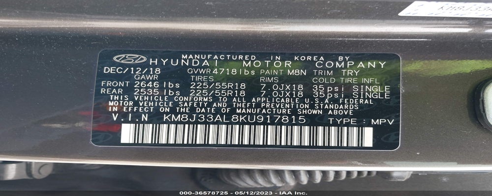 KM8J33AL8KU917815 2019 HYUNDAI TUCSON photo no. 9